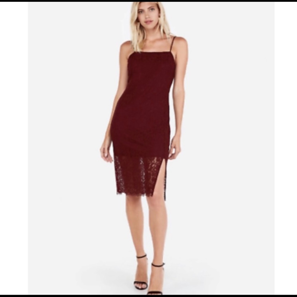 NWT Express lace midi dress - maroon / burgundy S
